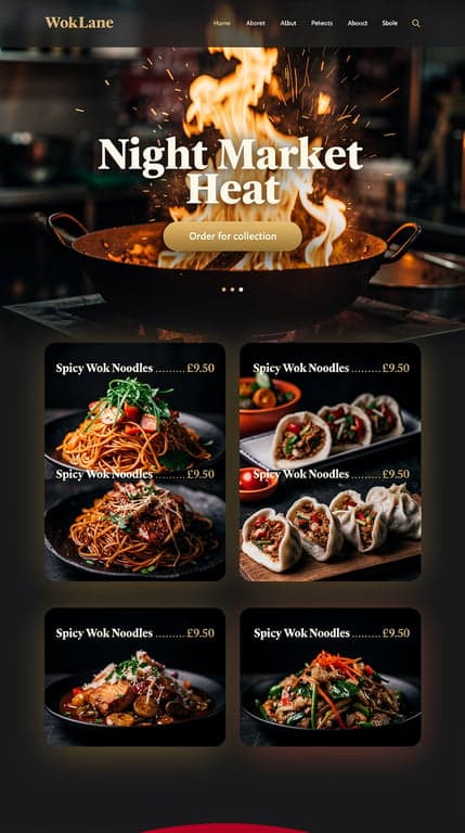 Wok Lane Neon Night-Market Website Mockup