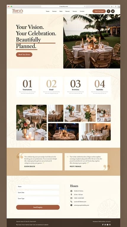 Tiara's Events & Rentals — Tropical Editorial Homepage