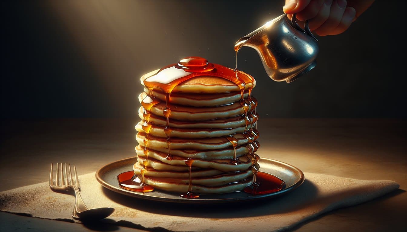 Stack of fluffy buttermilk pancakes with syrup
