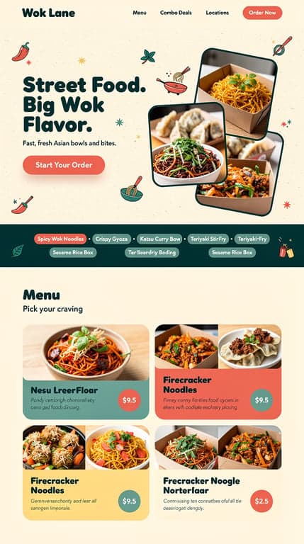 Wok Lane Playful Sticker-Market Website Mockup