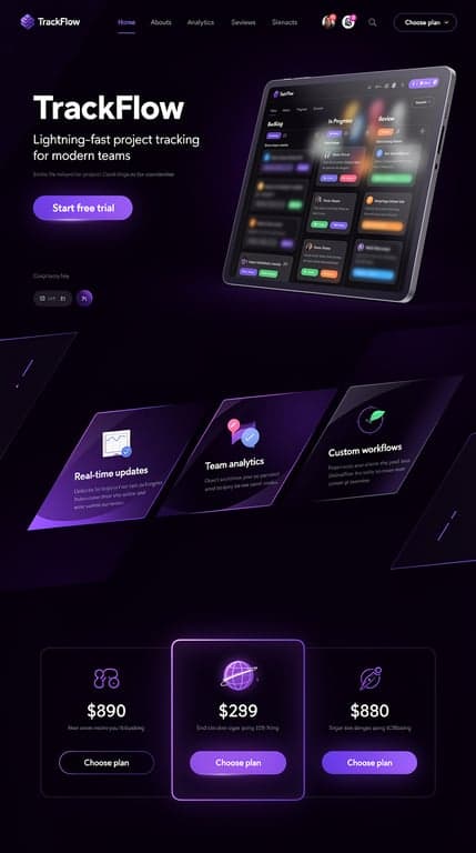 TrackFlow Neon Kanban Landing