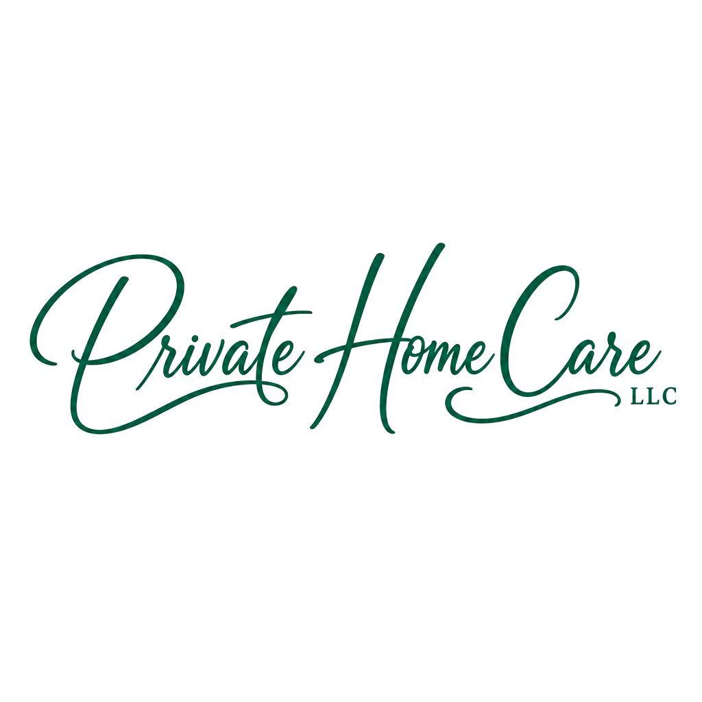 Private Home Care, LLC — elegant flowing handwritten script wordmark reading "Private Home Care" with a small "LLC" tag, deep emerald green lettering, clean and legible, no icon