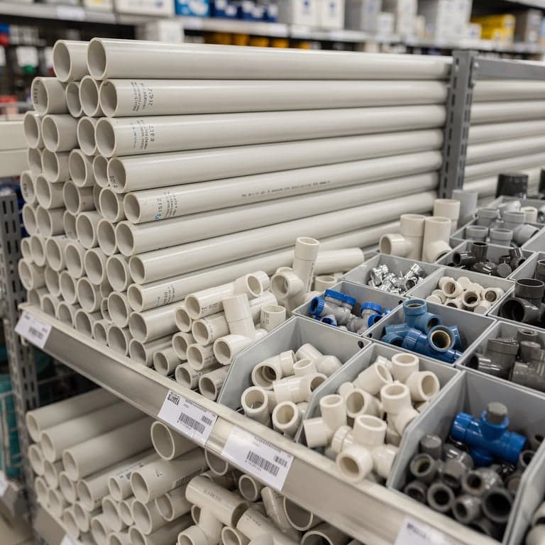 Stacked PVC Pipes and Plumbing Fittings