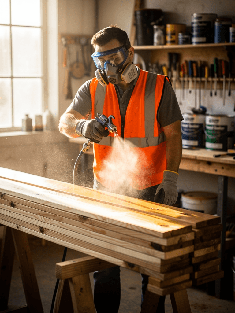 Man spraying lumber