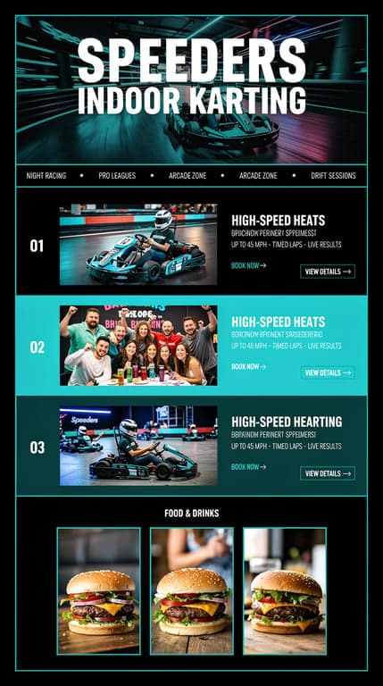 Speeders Brutalist Karting Website Mockup