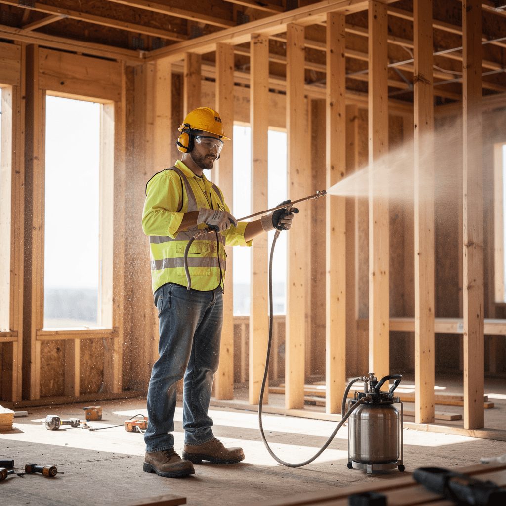 Man Spraying Framing