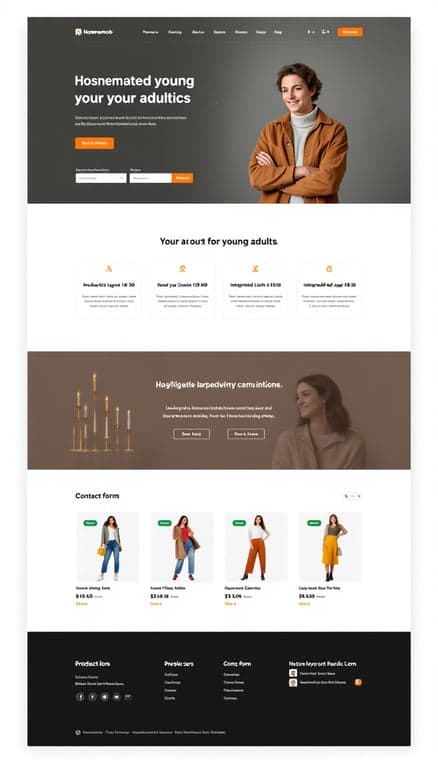 Design a clean and professional one-page e-commerce website for Hosnemob.com, targeting young adults aged 18-30. It should include product listings, an integrated payment gateway, and a contact form, prioritizing high-quality images and responsive navigation for user engagement.