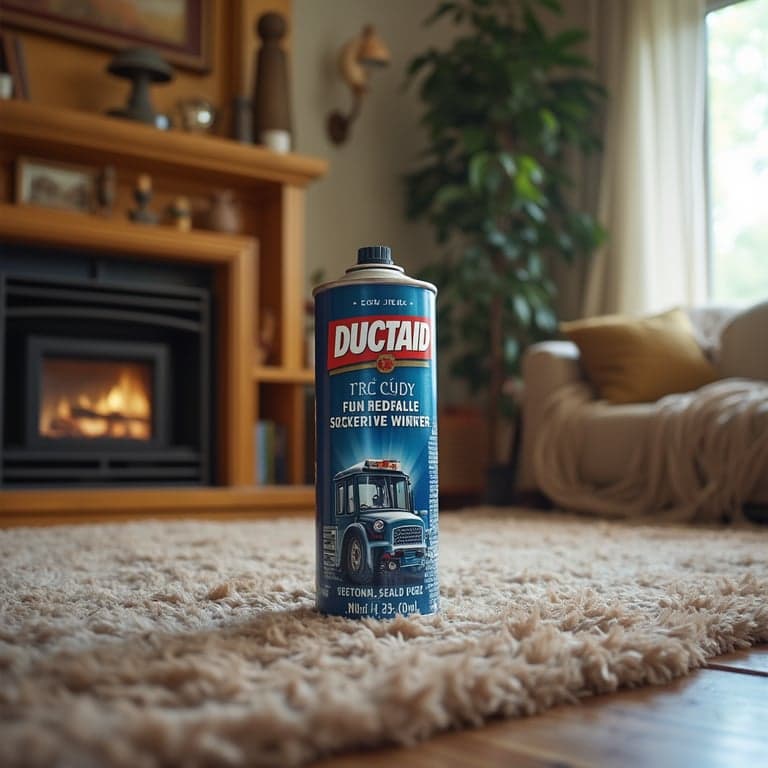 a can of ductaid in the middle of a living room
