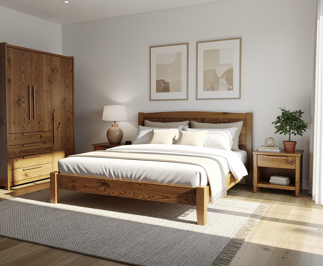 Sunlit Modern Bedroom with Handcrafted Wood Furniture