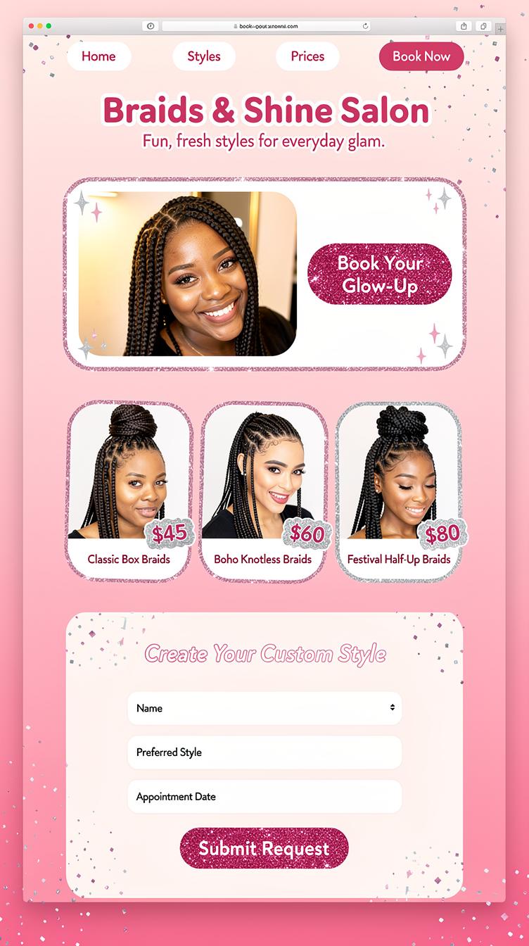 Sparkly Pink Hair Salon Website