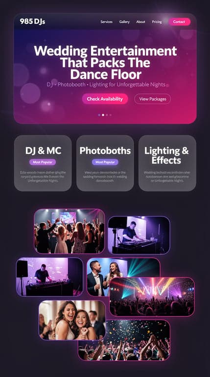 985 DJs Neon Glow Gradient Website Mockup