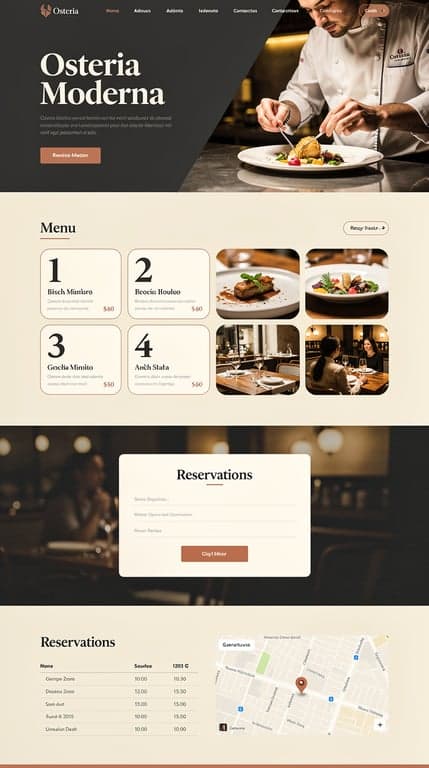 Osteria Moderna Homepage — Diagonal Hero & Magazine-Style Menu