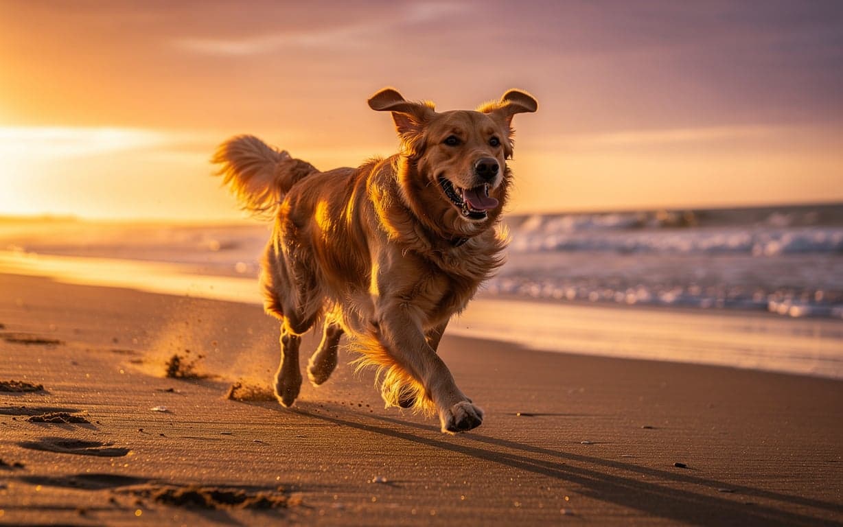 Golden Retriever Sunset Run