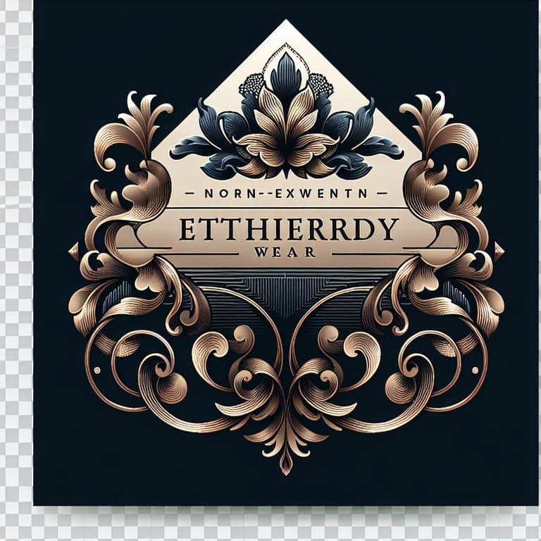 A high-end, luxury logo for a fashion brand named 'Ethereal Wear'. The logo should be designed to be semi-transparent for use as a watermark, featuring elegant typography and a minimalist yet sophisticated design that conveys luxury and exclusivity. The color scheme should reflect opulence and refinement, suitable for a premium fashion brand.