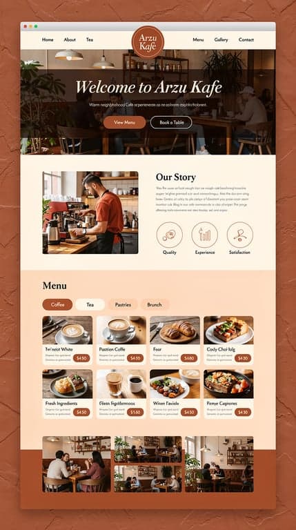 Arzu Kafe Warm Terracotta Homepage Mockup