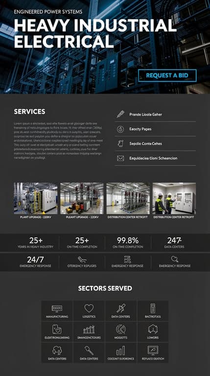 Heavy Industrial Electrical Contractor Website Mockup