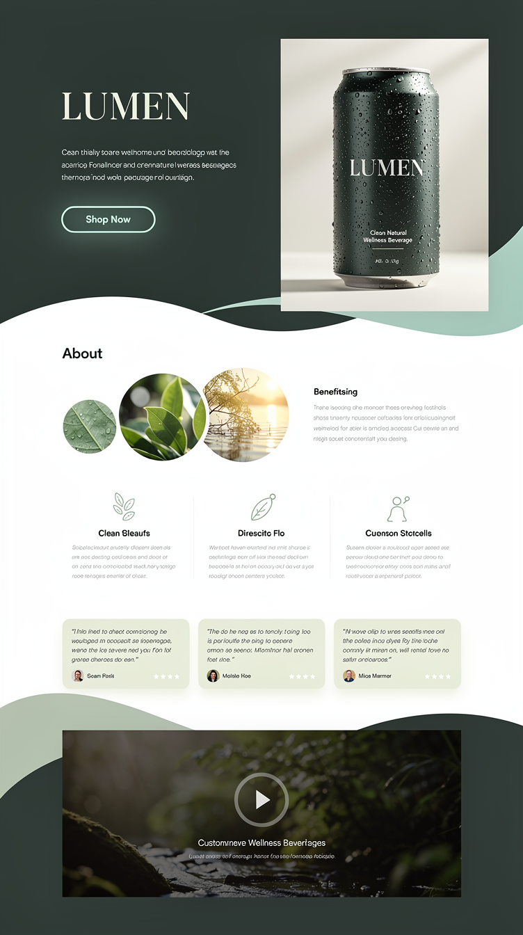 LUMEN Split-Screen Wellness Beverage Homepage