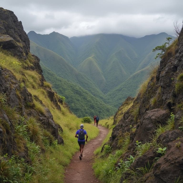 Challenging mountain trail running adventure in Arusha with panoramic views and waterfalls