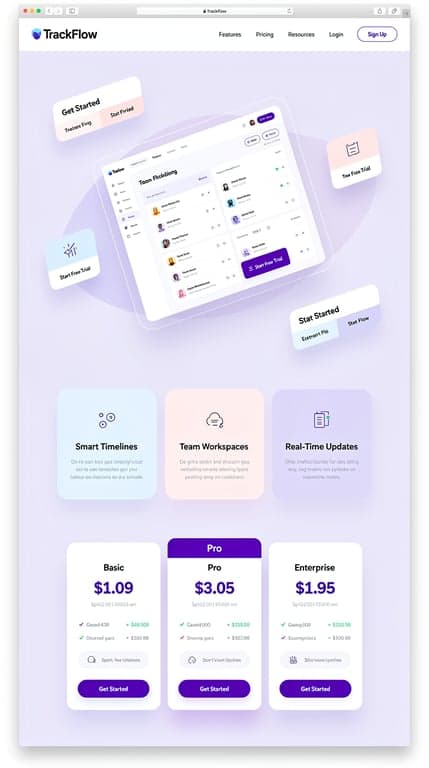 TrackFlow Lavender Landing Page