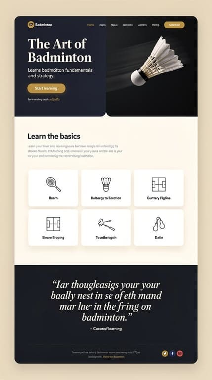 The Art of Badminton Homepage — Split-Screen Hero