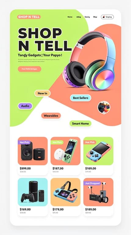 SHOP N TELL Retro-Futuristic Gadget Store Homepage