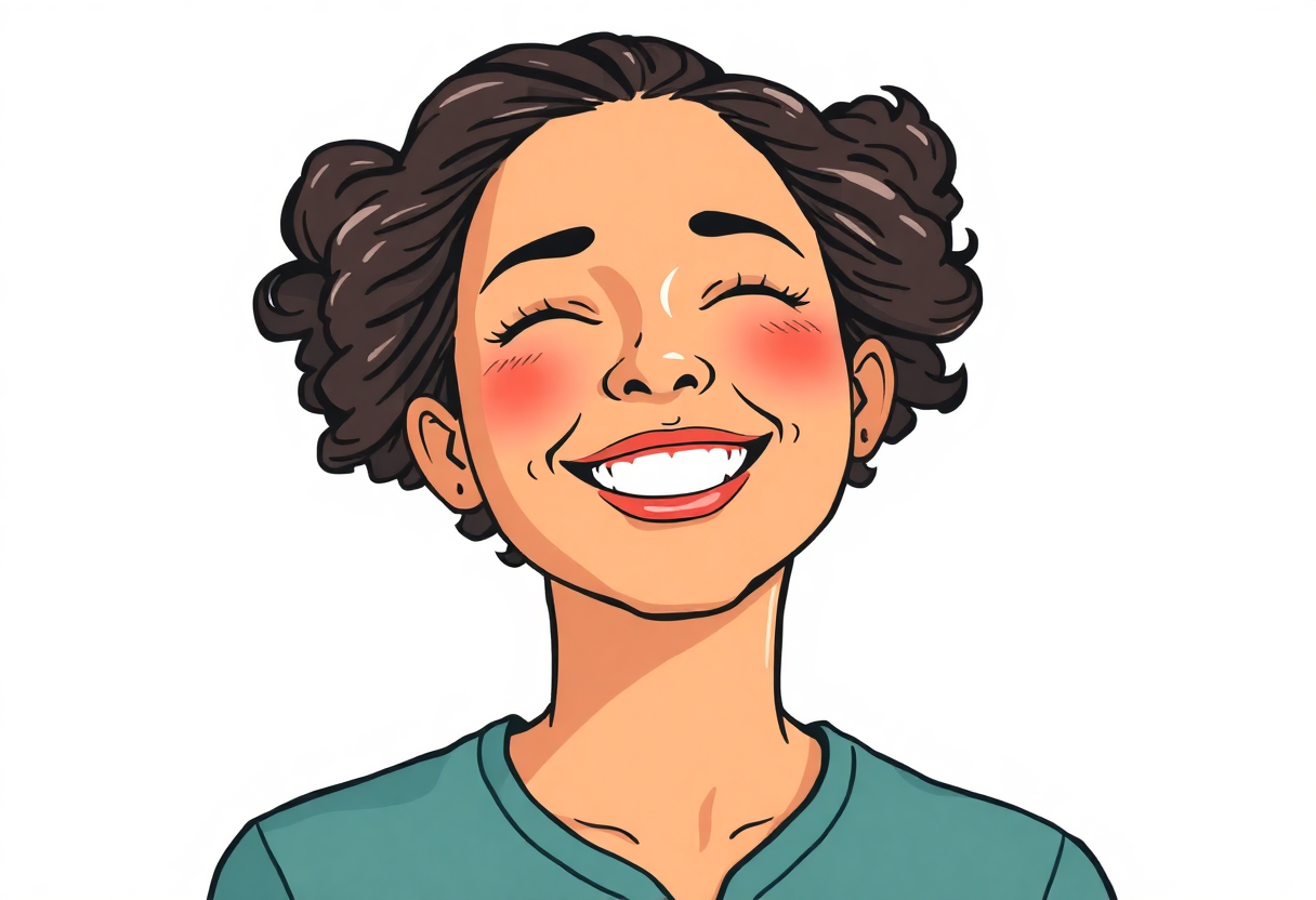 ilustração de uma pessoa sorridente com cabelos encaracolados representando o bem-estar emocional promovido pela clínica espaço ressignificar em santarém