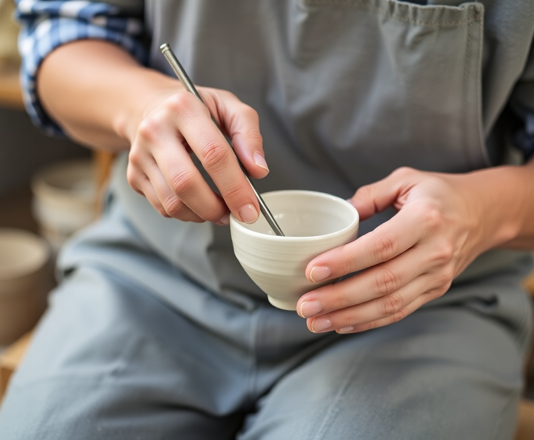 artisan crafting a delicate ceramic piece, showcasing bigaio's commitment to handmade quality