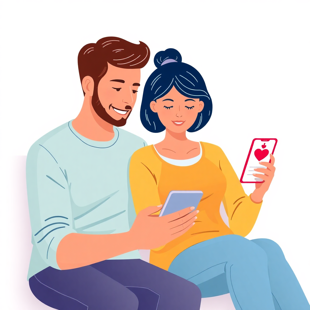 illustration of a couple using mobile devices for blood donation information