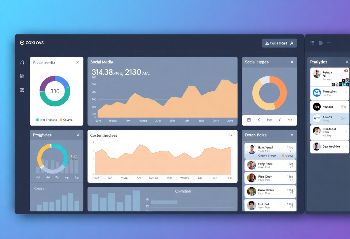 dashboard showing social media analytics and content management interface for coklovs platform
