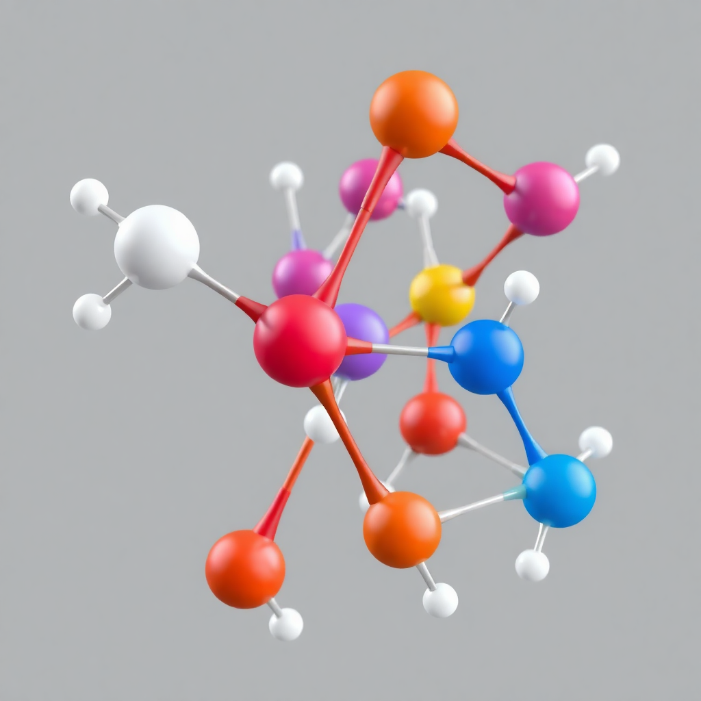 3d molecular structure visualization with connected spheres in various colors