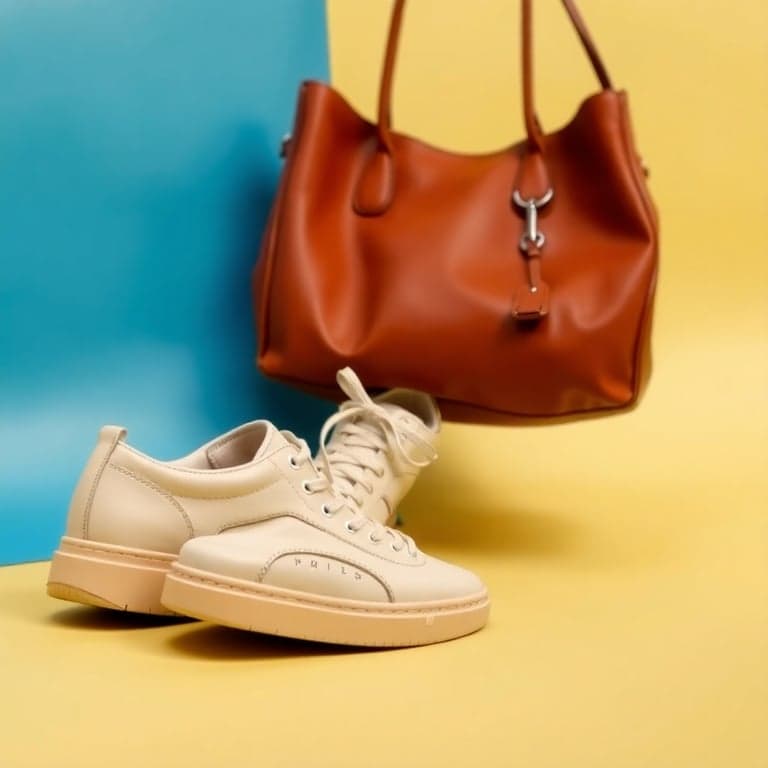 Chic Beige Sneakers and Leather Handbag