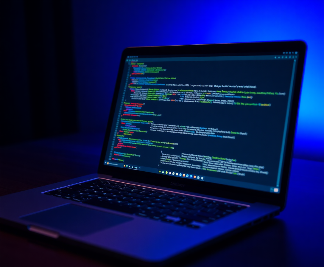 laptop displaying code editor with web development project