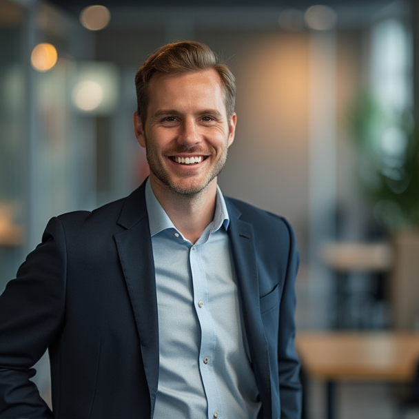 Professional portrait of John Doe smiling in a modern office environment