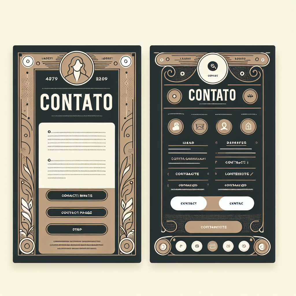 Create an image that has a similar layout to the provided image, with a clean and professional design. The background should be simple and harmonious in color scheme. Include a header with the title 'Contato' and sections for contact information, ensuring the overall look is suitable for a contact page.