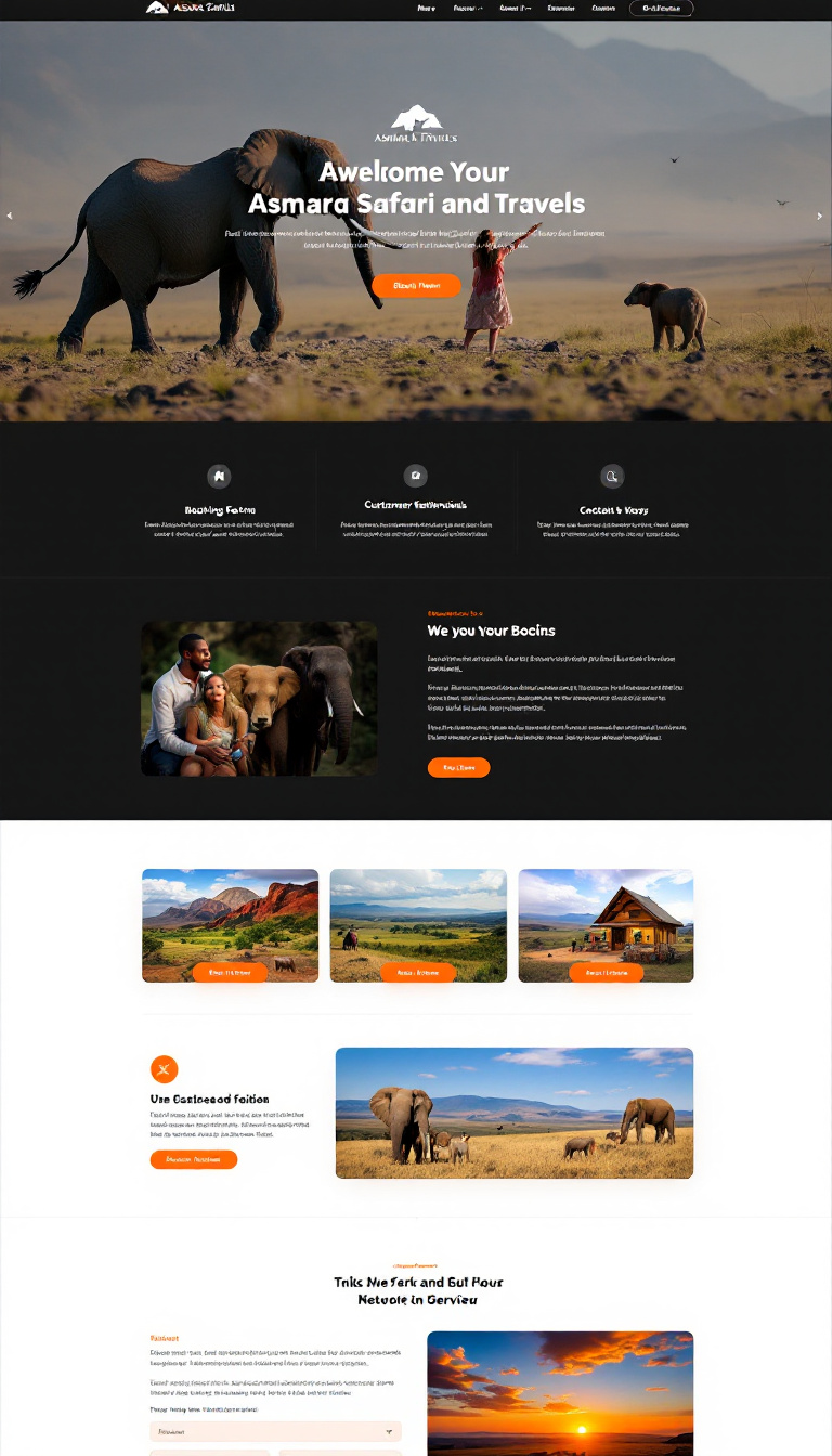 Design a one-page website for Asmara Safari and Travels, a Kenyan tour agency. The site should attract local and international tourists with an adventurous yet professional layout, featuring a booking form, a gallery of destinations, customer testimonials, and contact information, all complemented by nature-inspired colors and engaging visuals of Kenya's landscapes and wildlife. Include the company logo for branding.