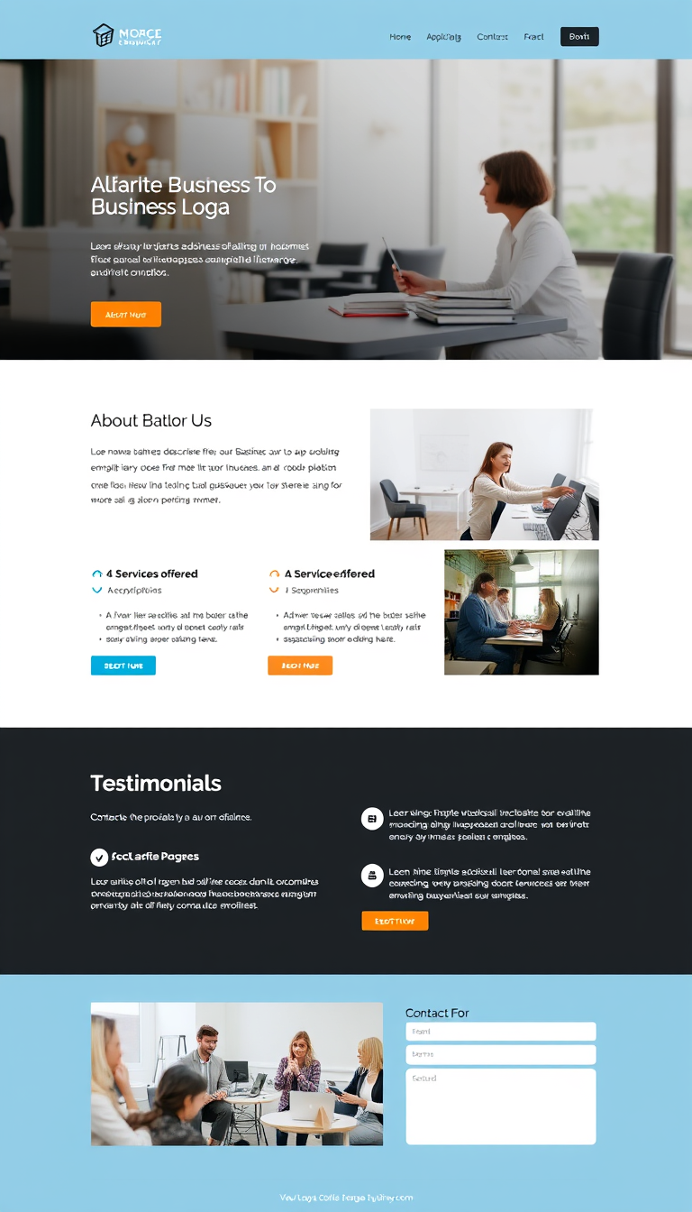 Design a single-page website for a business with a header featuring the business name and logo, an about us section with a brief description and mission, a services offered list with short descriptions, testimonials from customers, and a contact section with a form and social media links. The layout should be visually appealing, mobile-responsive, and easy to navigate, incorporating relevant images that reflect the brand identity.