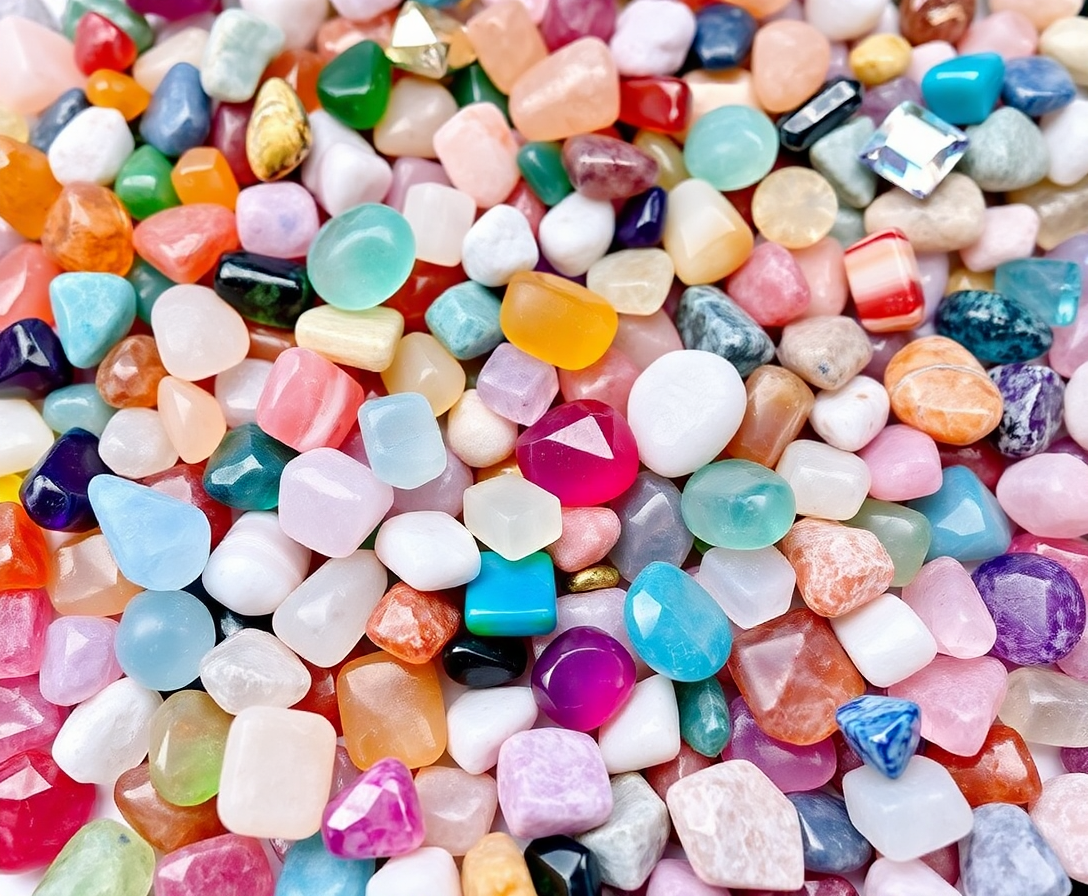 a diverse assortment of colorful gemstones, highlighting salt market's wide range of offerings