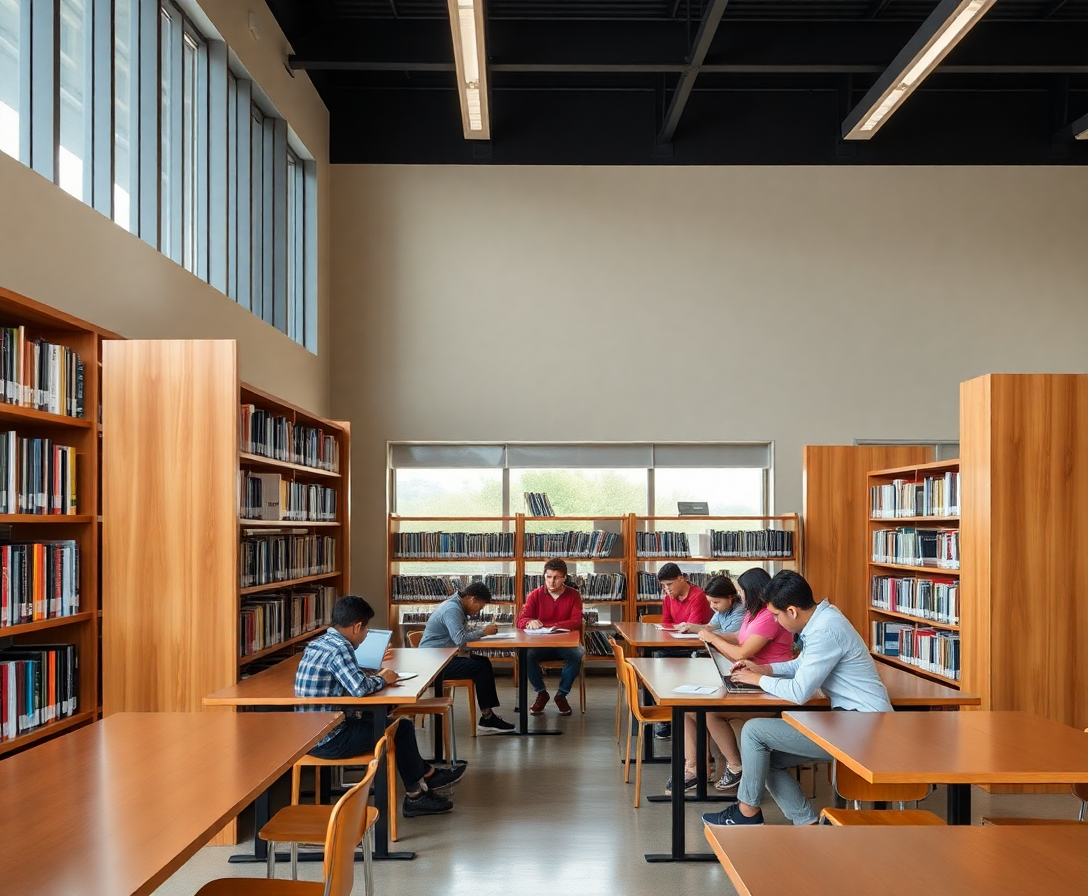 ts'ekelo lecsa high school modern library with students studying