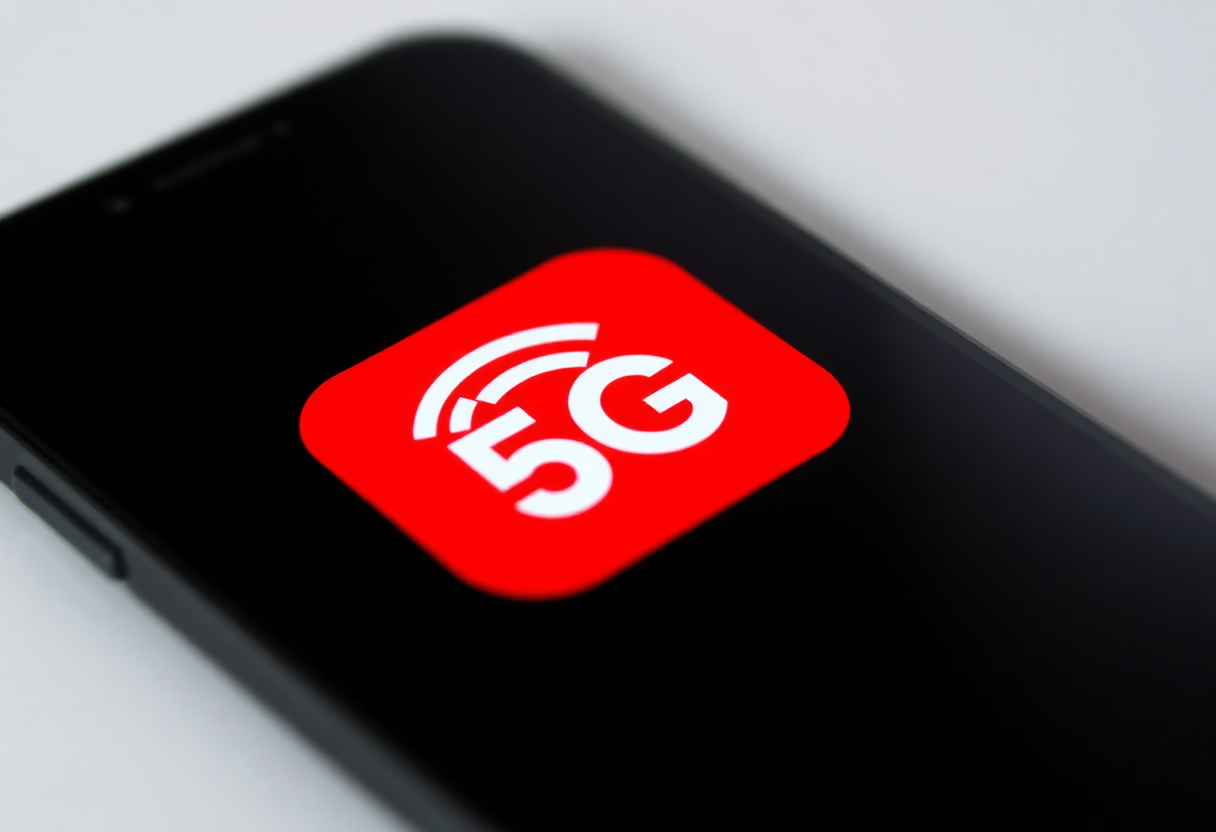 close-up of a smartphone displaying a 5g network icon