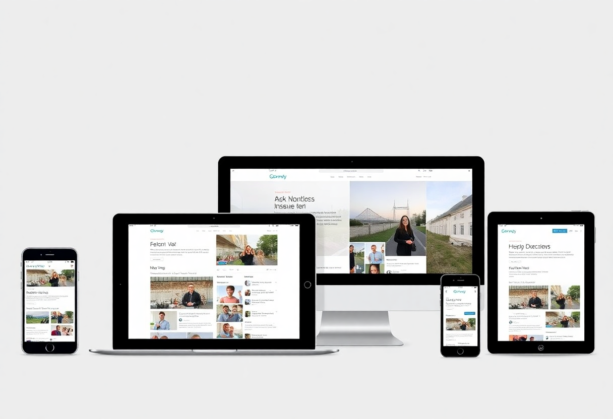 multi-device showcase of responsive web design and social media content