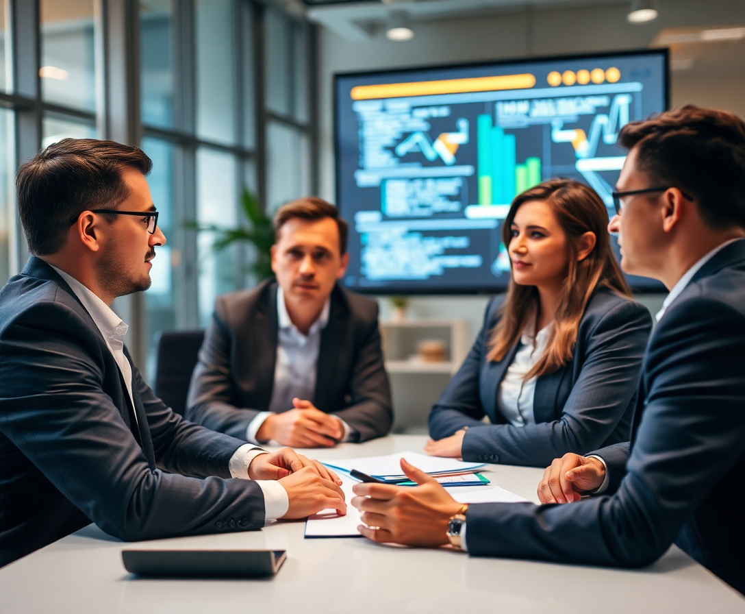 business professionals discussing ai implementation strategies
