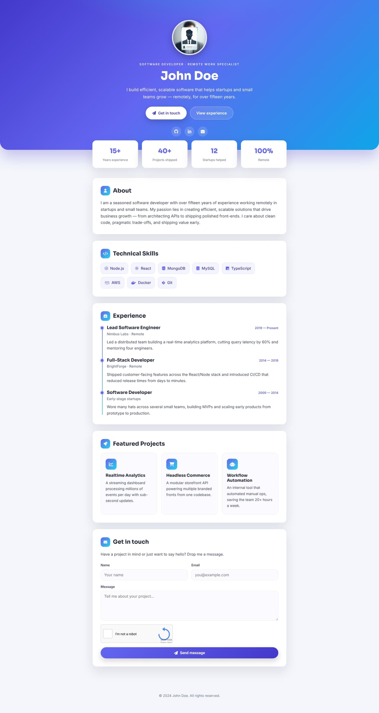 John Doe | Software Developer Resume