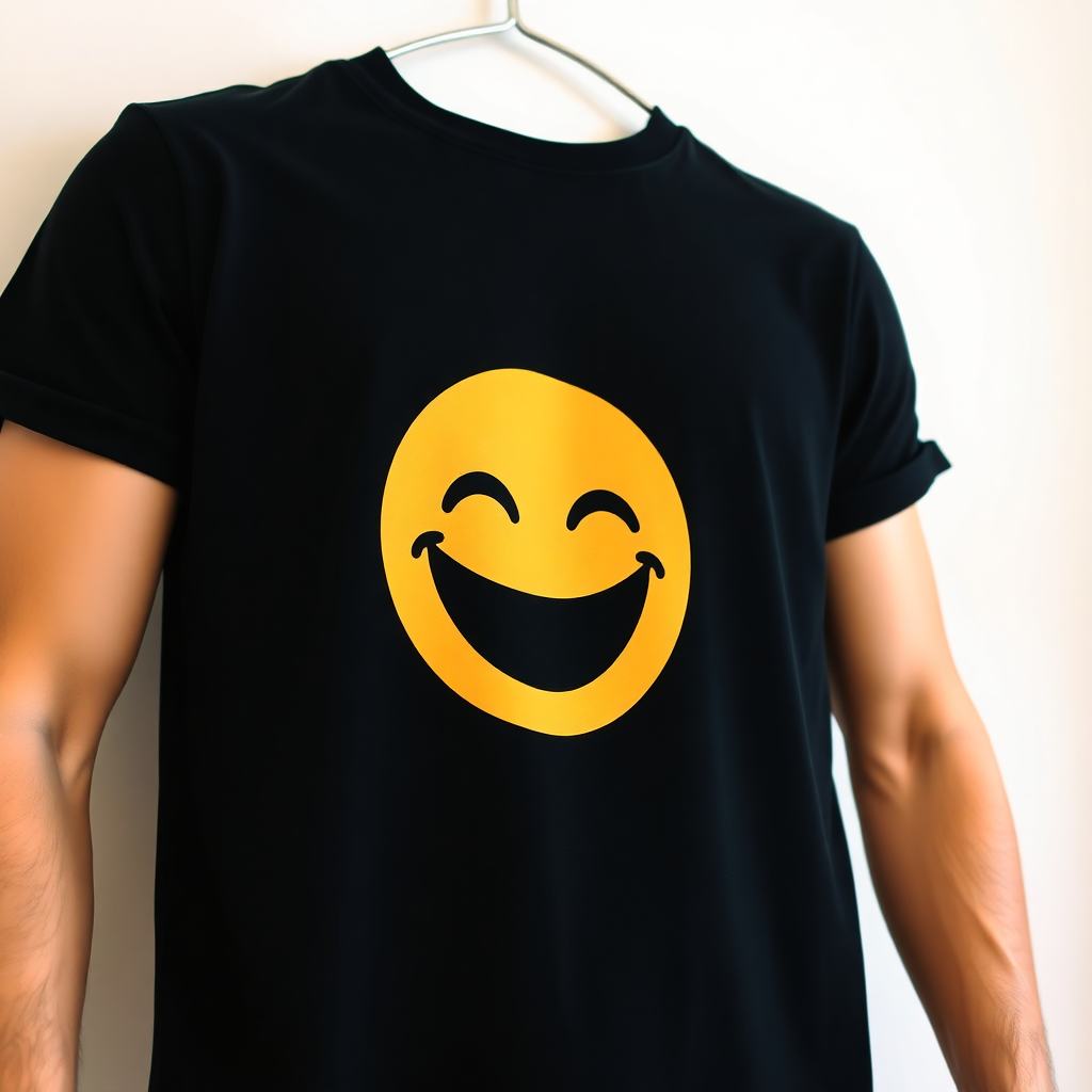 black t-shirt with laughing emoji design