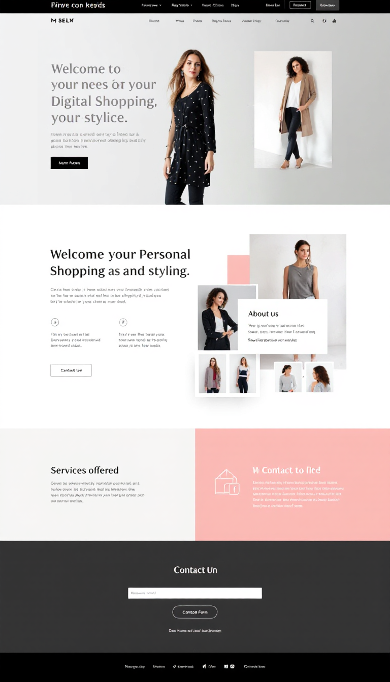 Create a simple one-page website for a digital personal shopping and styling service. The site should include sections for a welcome message, about us, services offered, and a contact form.