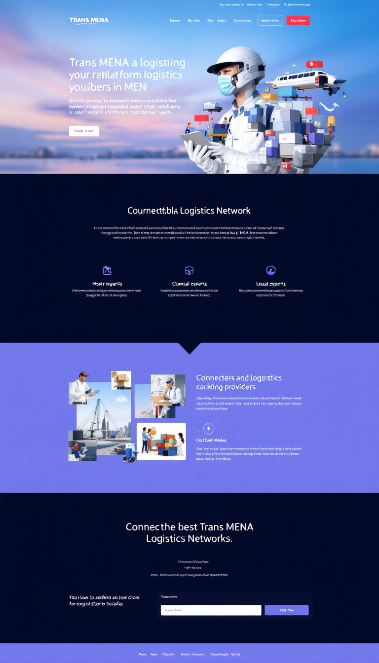 Create a one-page website for Trans MENA Logistics Network (TMLN), showcasing its role as a collaborative platform for logistics providers in the MENA region. Highlight its mission to provide seamless and reliable supply chain solutions, connecting local experts with global reach for efficient cross-border logistics.