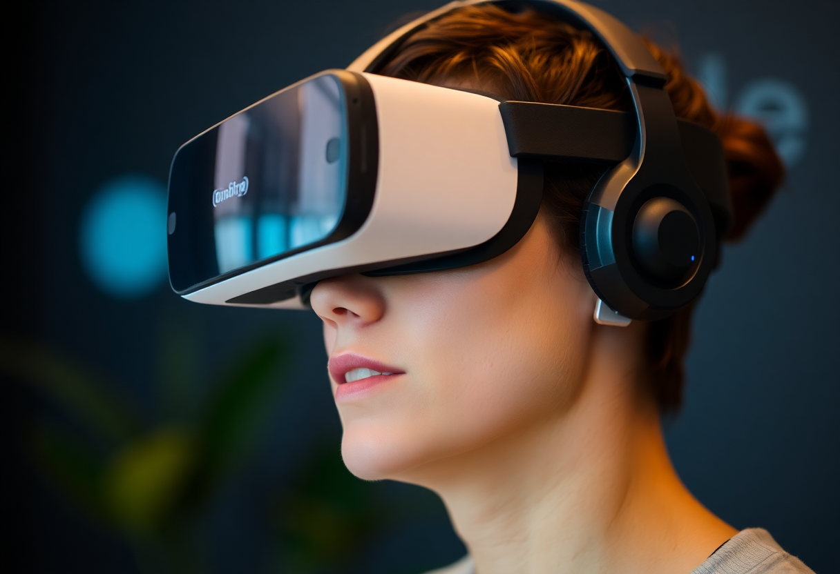 close-up of a person wearing a vr headset