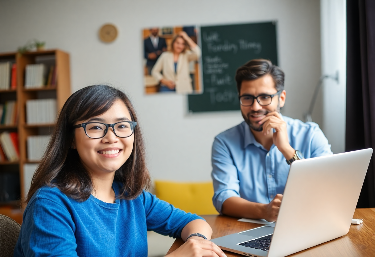 a student engaged in one-on-one online tutoring with a language teacher
