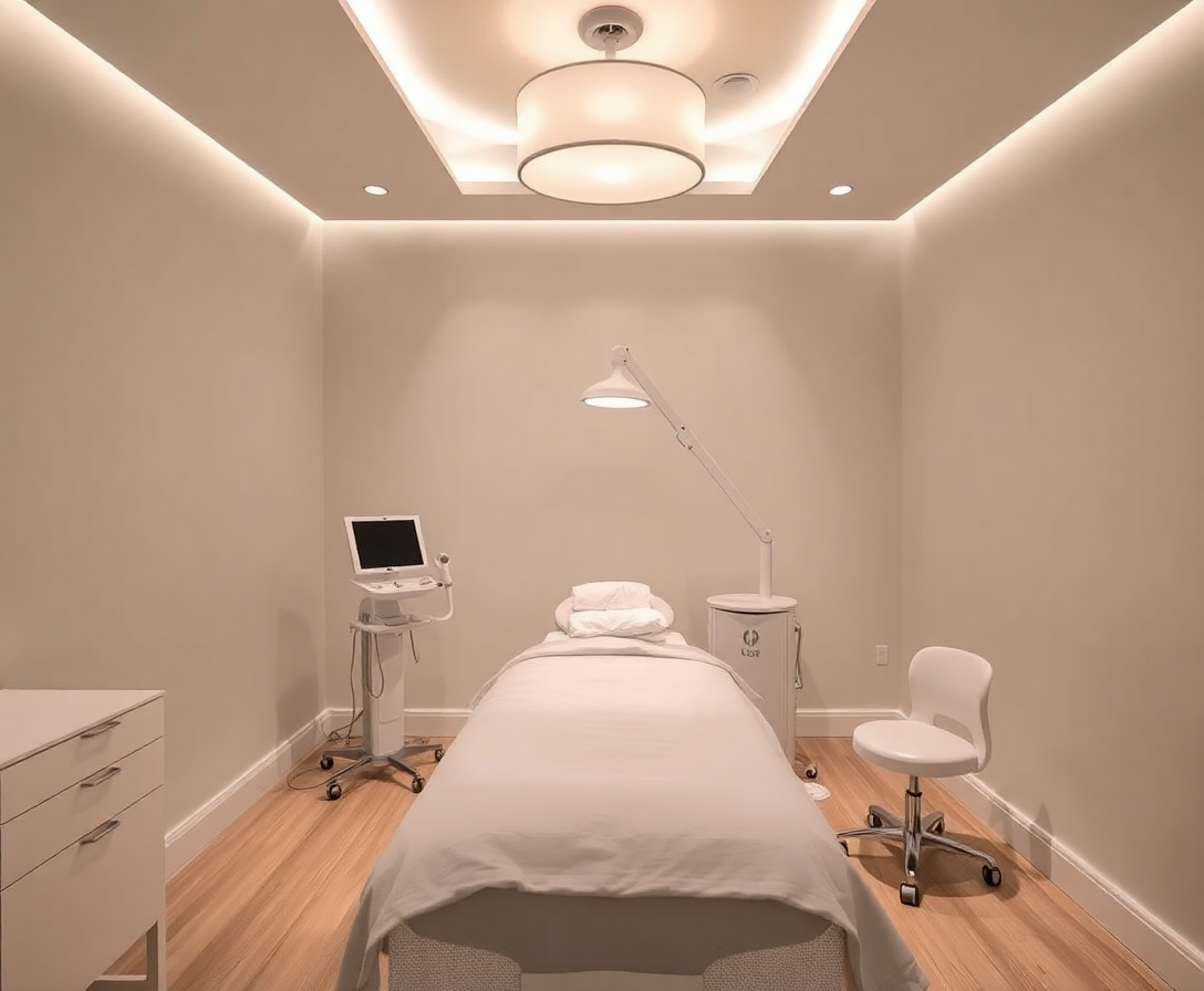 luxury medical spa treatment room with soft lighting and premium aesthetic equipment