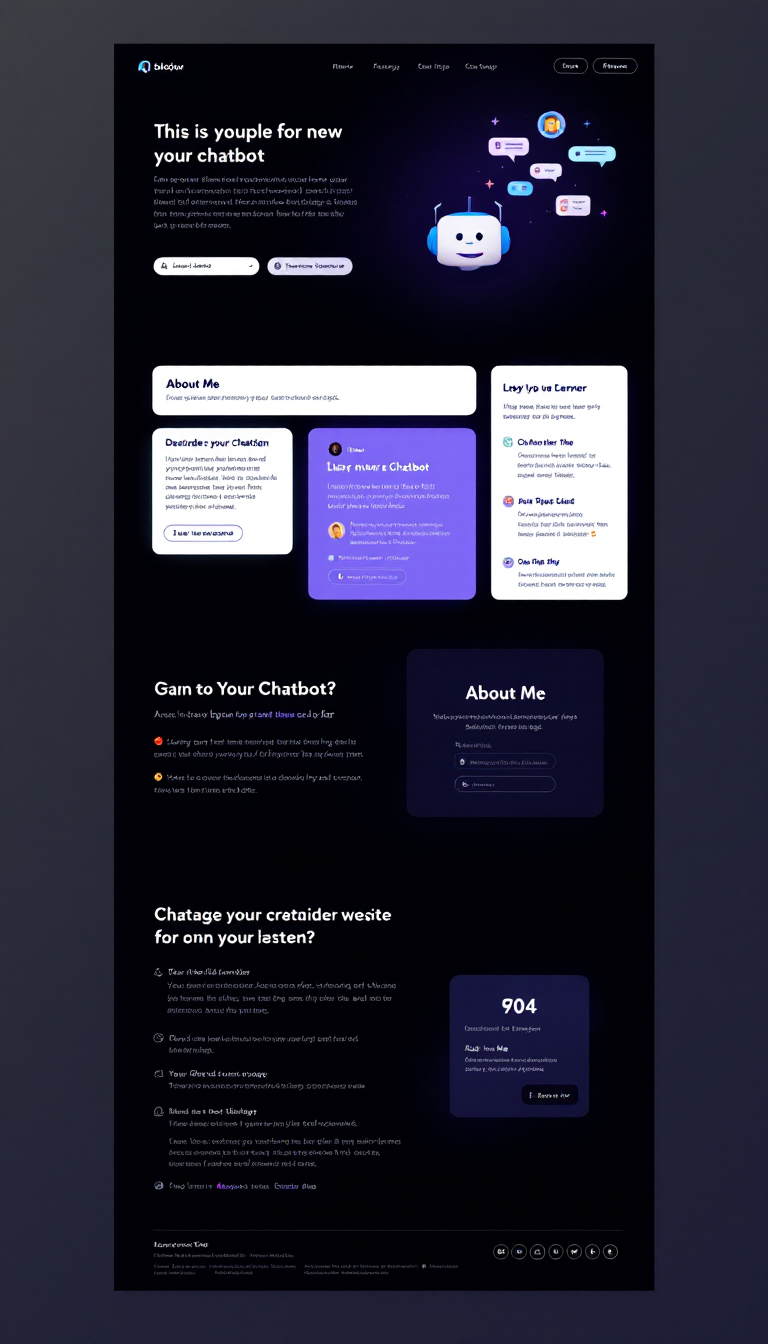 Design a simple one-page website for a chatbot, featuring an 'About Me' section and a stylish 404 error page. The layout should be clean and user-friendly.