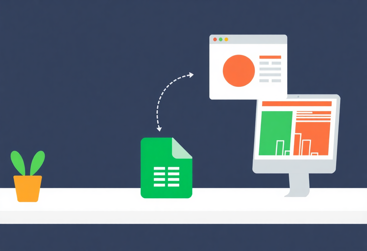 animated graphic showing real-time data synchronization between google sheets and a website